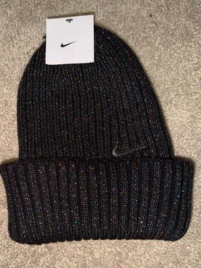 Nike Black Ribbed Beanie with Multicolor Sparkle